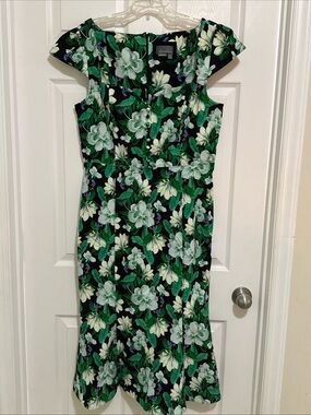 Anthropologie Black & Green Floral Midi Dress